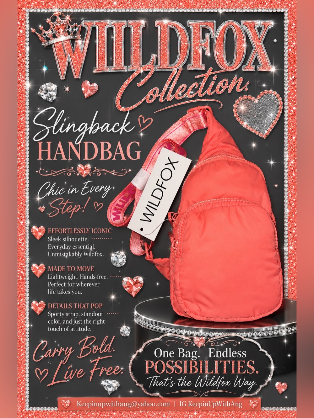 Wildfox Coral Pink Slingback Crossbody Bag